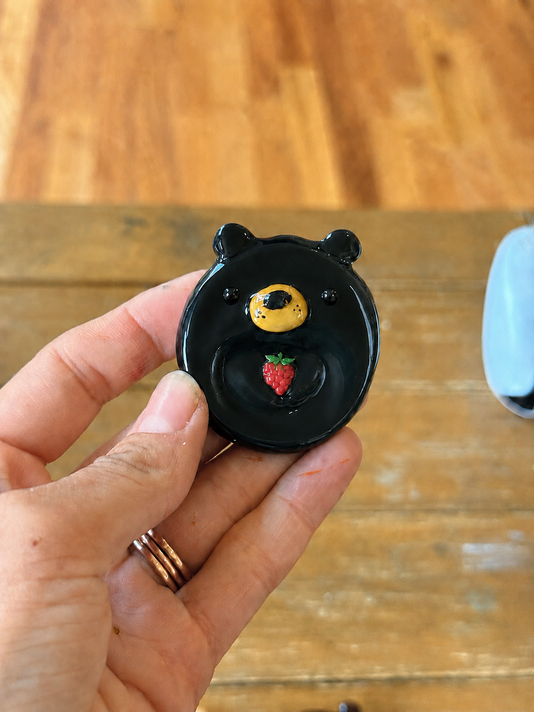 Black Bear with raspberry Worry Stone