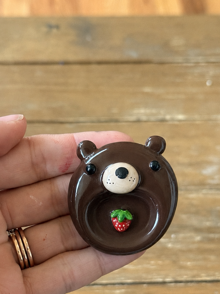 Brown Bear with Strawberry Worry Stone