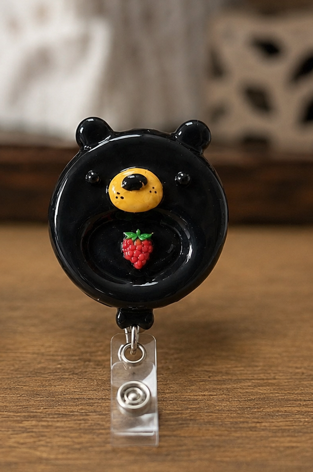 Black Bear with Raspberry Worry Stone
