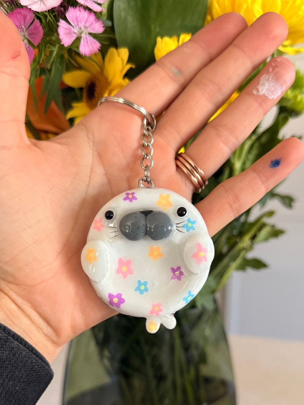 Floral Harbor Seal Worry Stone