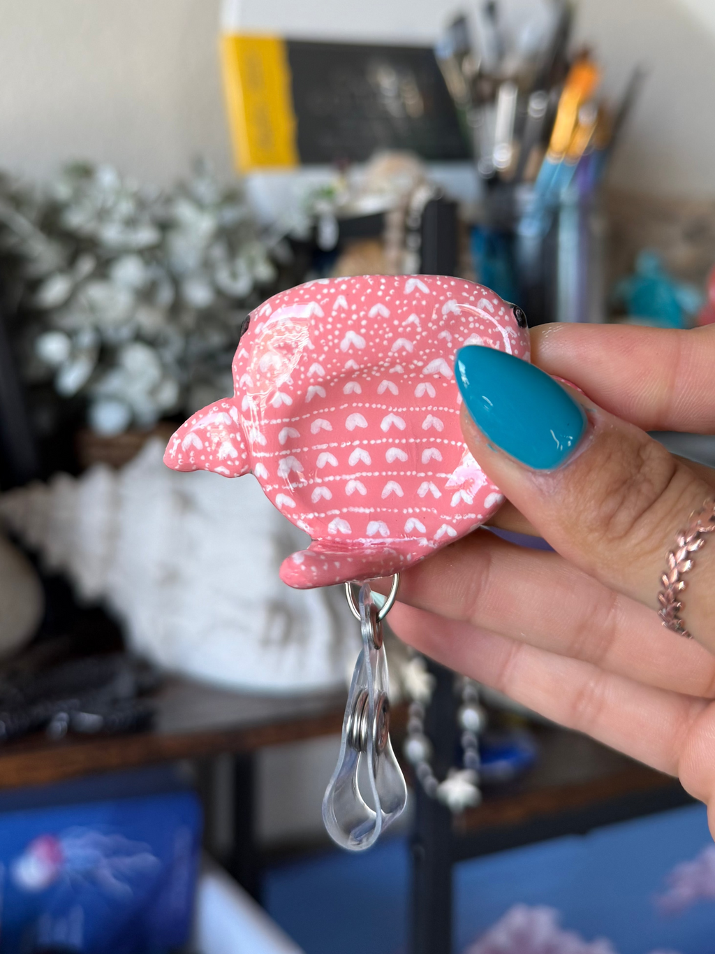 Pink Heart Whale Shark Badge Reel