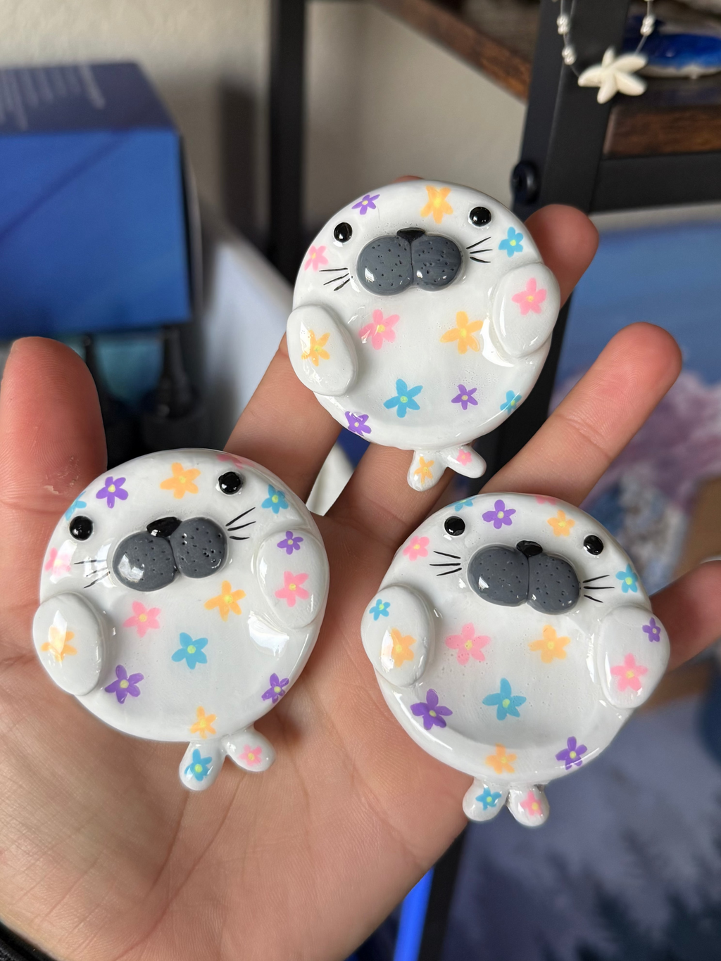 Floral Harbor Seal Worry Stone