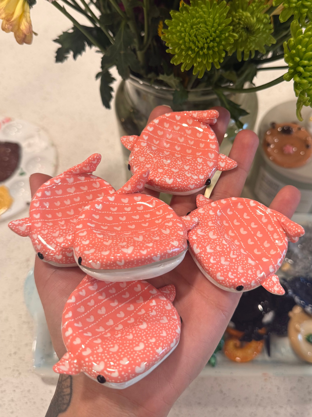 Pink Heart Whale Shark Worry Stone